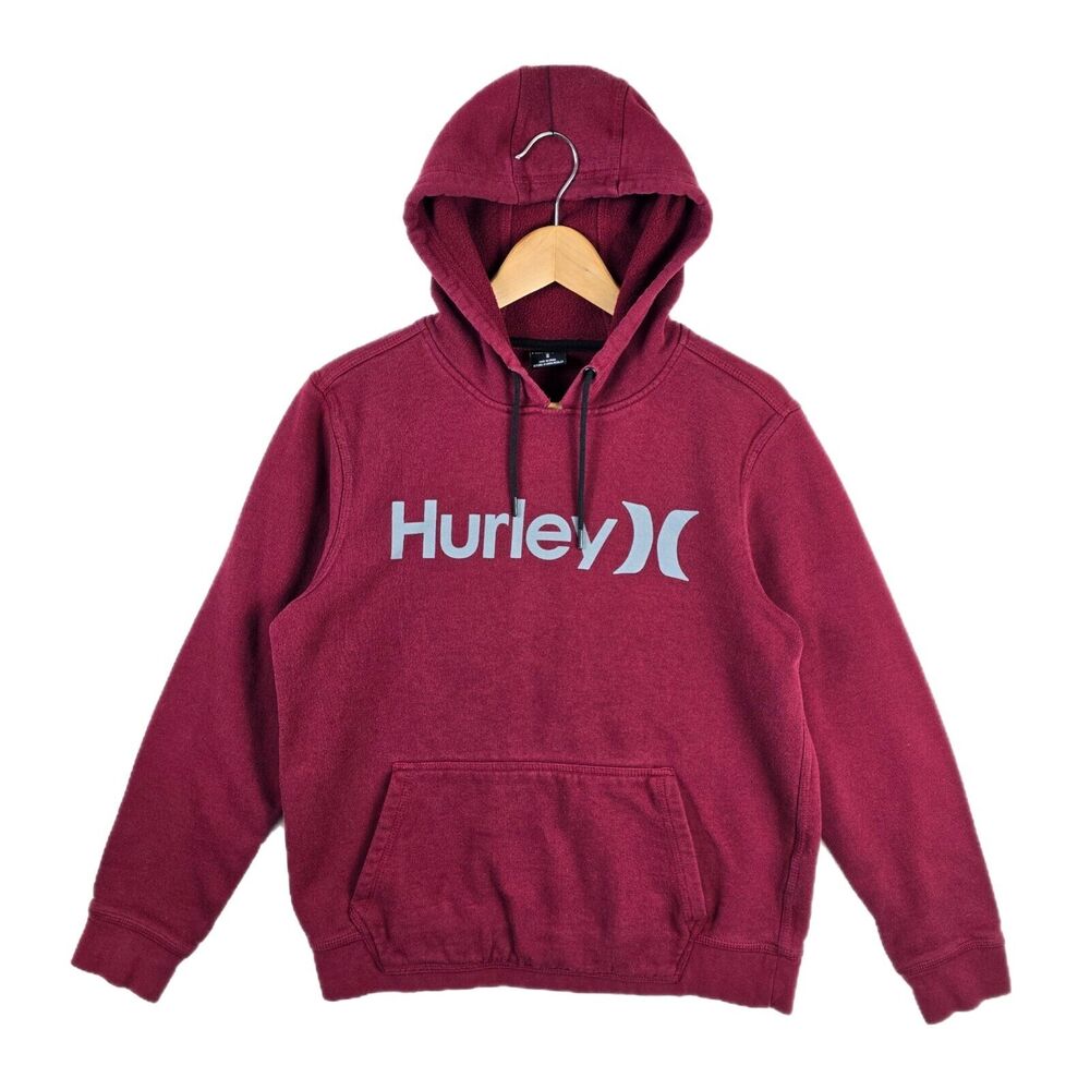 Hurley Hoodie Small Burgandy Logo Graphic Pullover Hoodie Y2K Vtg Surf Skate